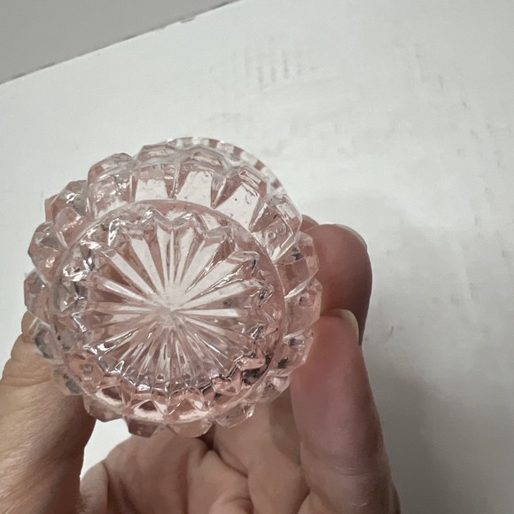 Vintage Small Cut Pink Crystal Toothpick Holder Diamond Pineapple Pattern - Picture 3 of 3